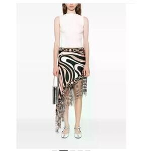 PUCCI Runway Sequin Fringed Asymmetric Skirt in Nero Nude IT 42 M